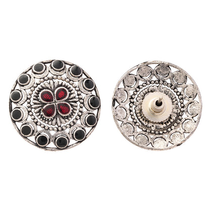 Gulab- Silver Brass Stone-Studded Stud Earrings