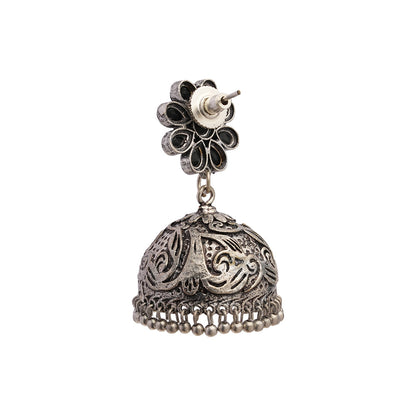 Tamira- Silver Brass Oxidised Jhumka Earrings(Black)