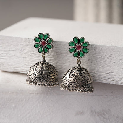 Ratnaja- Silver Brass Stone-Studded Jhumka Earrings