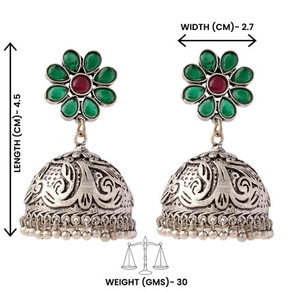 Ratnaja- Silver Brass Stone-Studded Jhumka Earrings