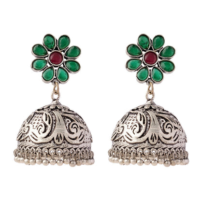 Ratnaja- Silver Brass Stone-Studded Jhumka Earrings