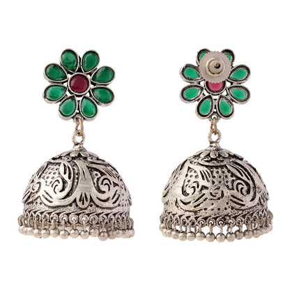 Ratnaja- Silver Brass Stone-Studded Jhumka Earrings