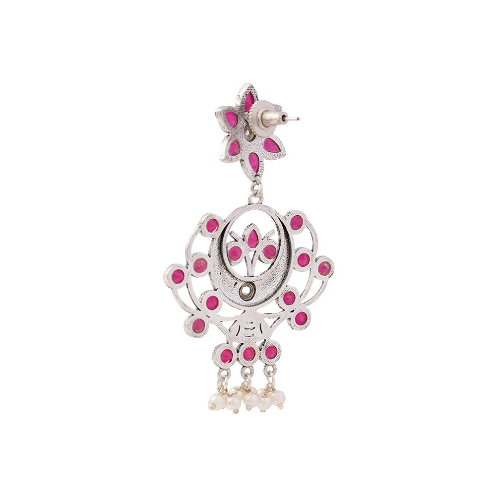 Dhaval- Silver Brass Oxidised dangler earrings(Red)