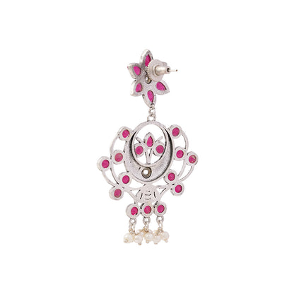 Dhaval- Silver Brass Oxidised dangler earrings(Red)