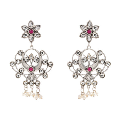 Dhaval- Silver Brass Oxidised dangler earrings(Multicolored)