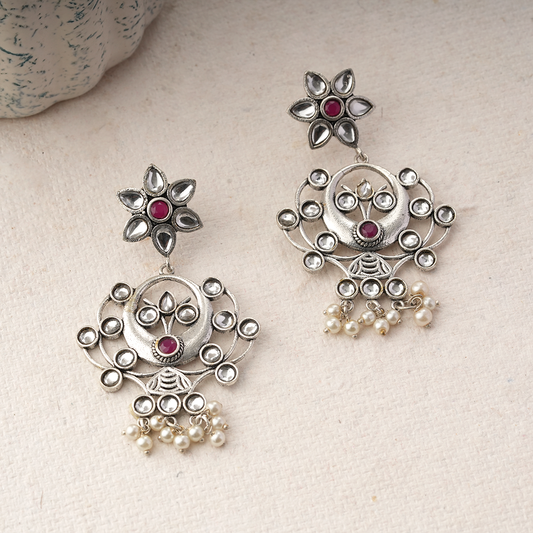 Dhaval- Silver Brass Oxidised dangler earrings(Multicolored)