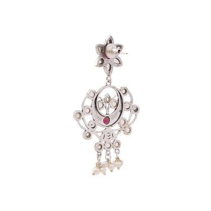 Dhaval- Silver Brass Oxidised dangler earrings(Multicolored)