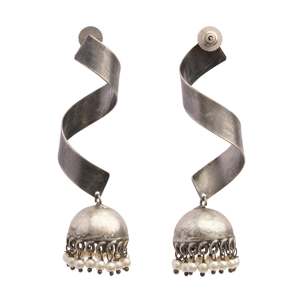 Meghika- Silver Toned Brass Jhumka Earrings