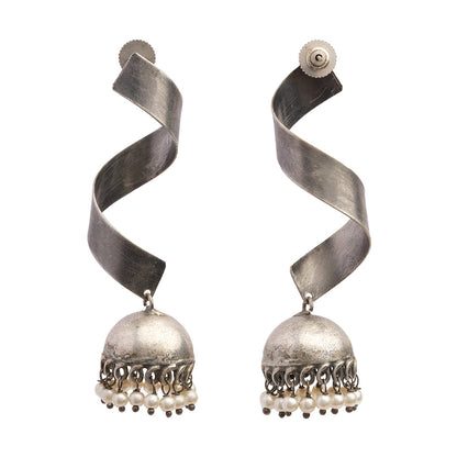 Meghika- Silver Toned Brass Jhumka Earrings