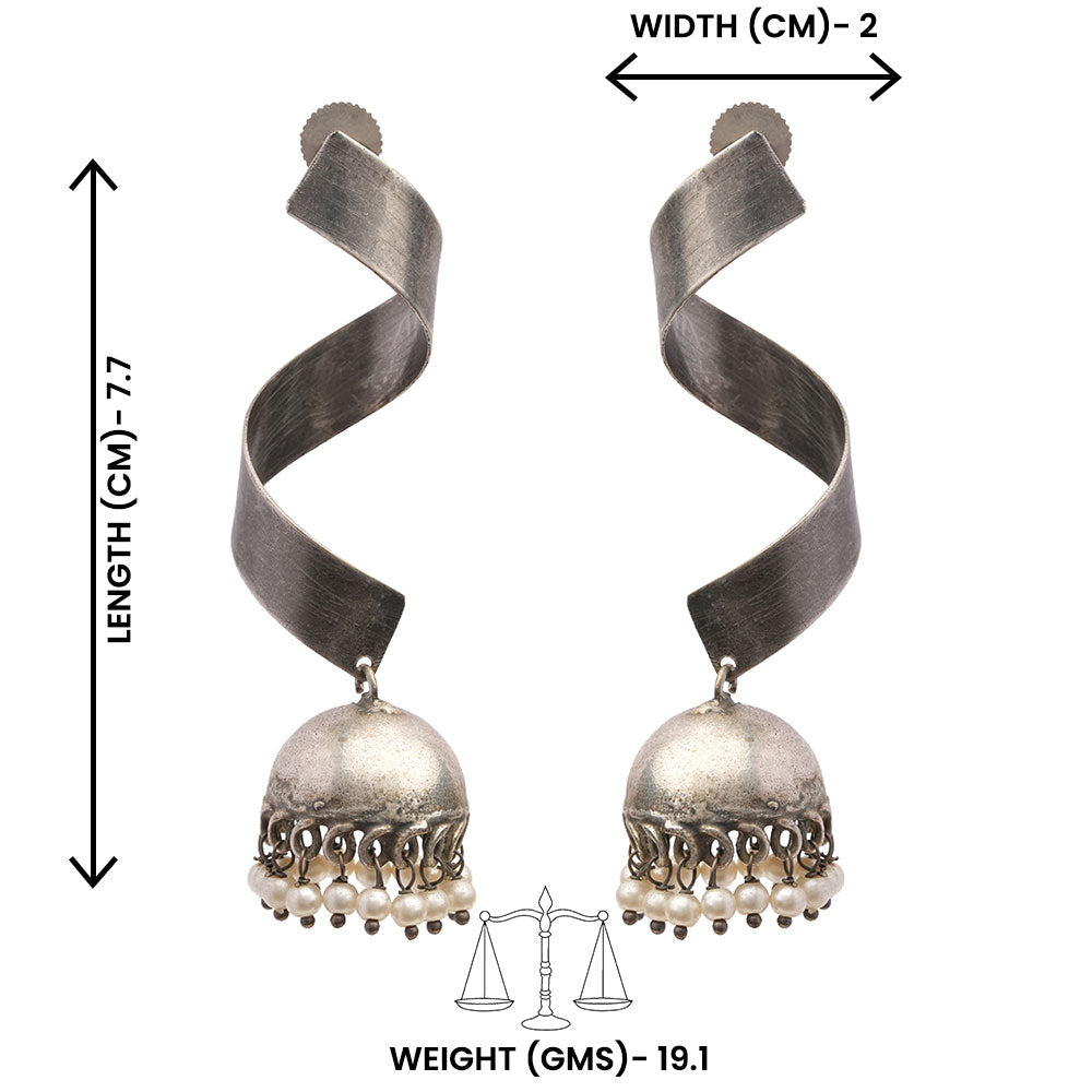 Meghika- Silver Toned Brass Jhumka Earrings