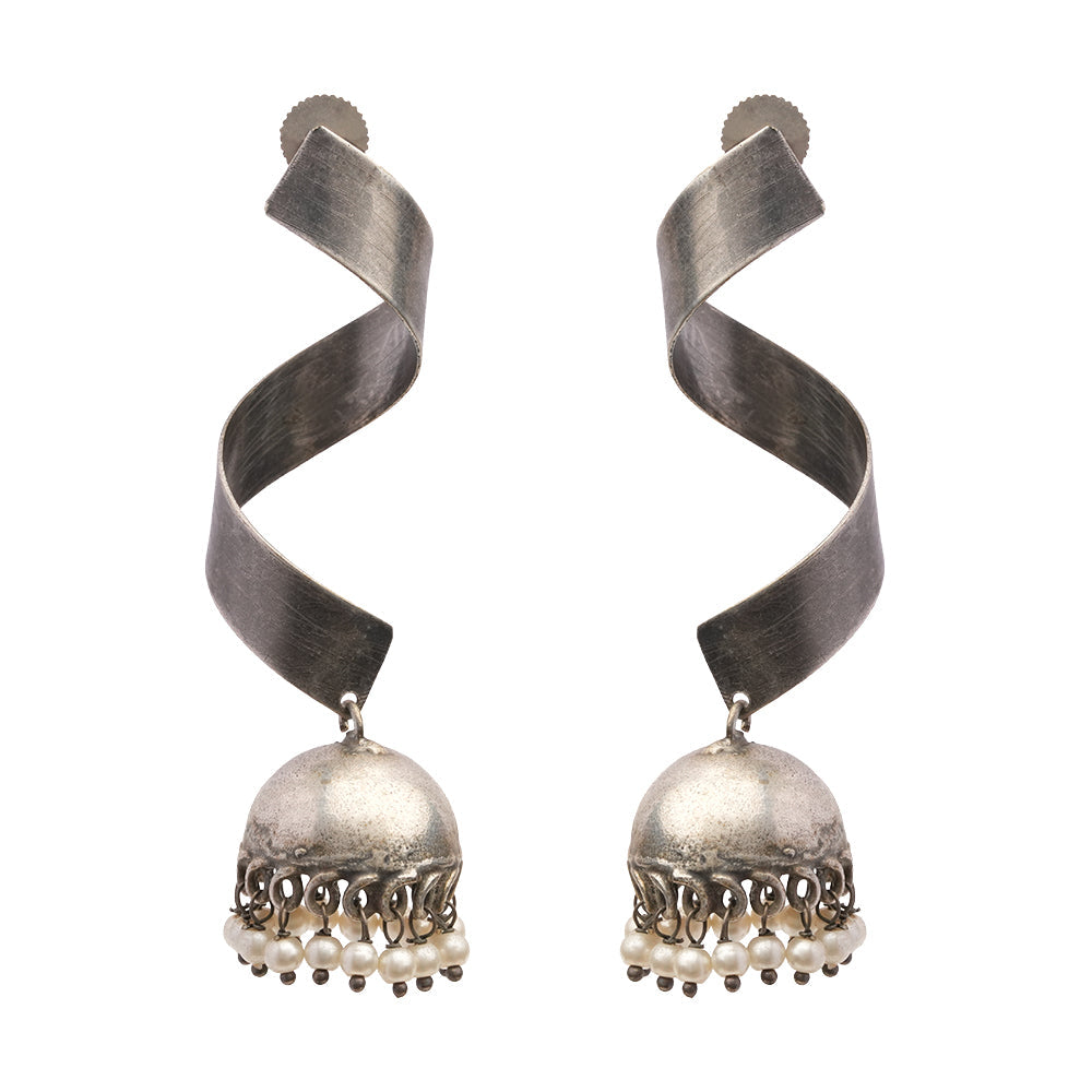 Meghika- Silver Toned Brass Jhumka Earrings