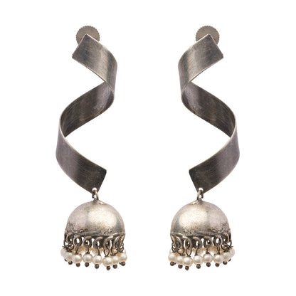 Meghika- Silver Toned Brass Jhumka Earrings