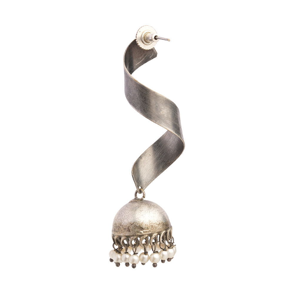 Meghika- Silver Toned Brass Jhumka Earrings