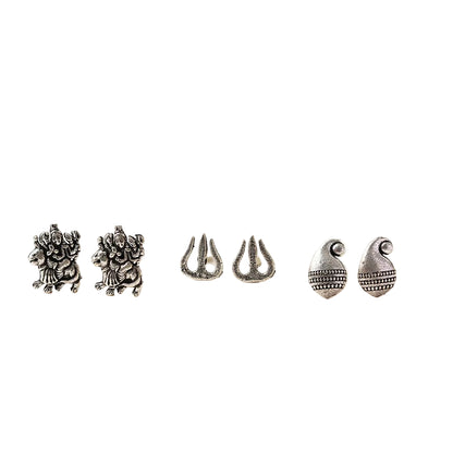 Triveni- Combo of Silver Brass Oxidised stud Earrings