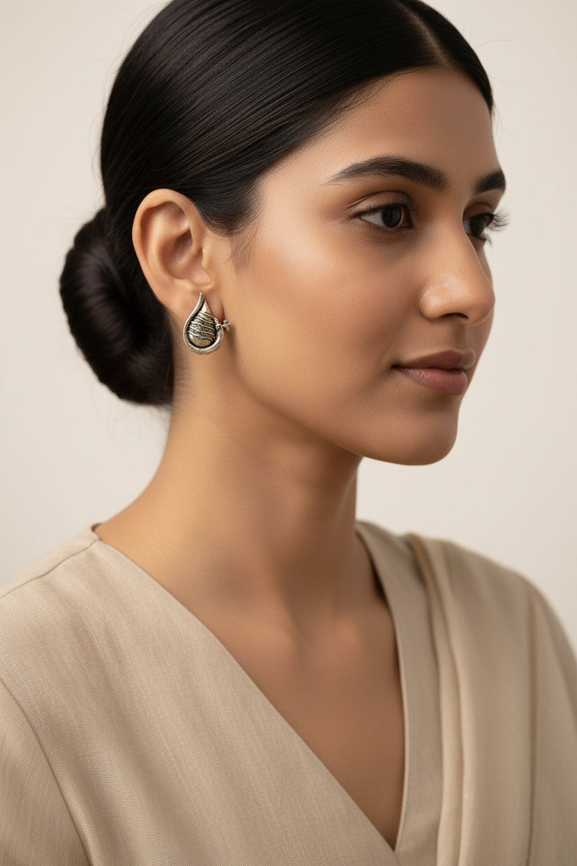 Saathiya- Combo of Silver Brass Oxidised stud Earrings