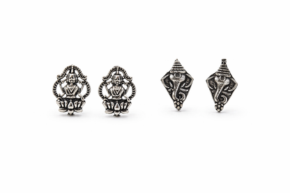 Jodini- Combo of Silver Brass Oxidised stud Earrings