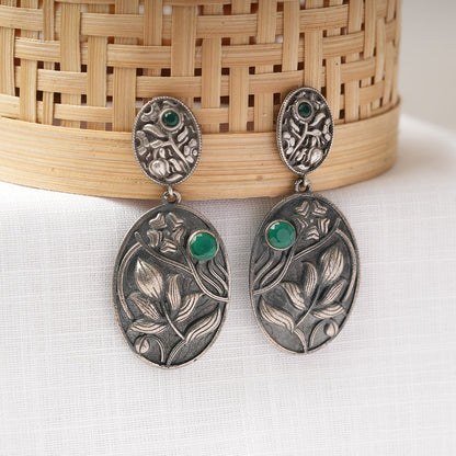 Pranalika- Silver Brass Oxidised dangler earrings
