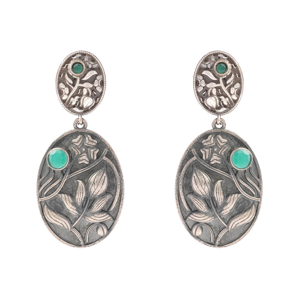 Pranalika- Silver Brass Oxidised dangler earrings