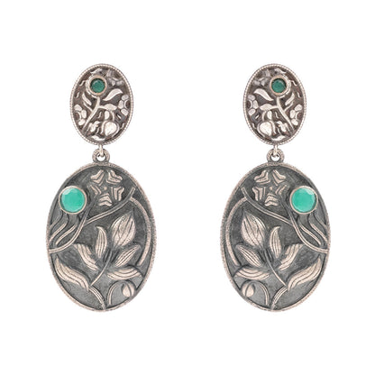 Pranalika- Silver Brass Oxidised dangler earrings