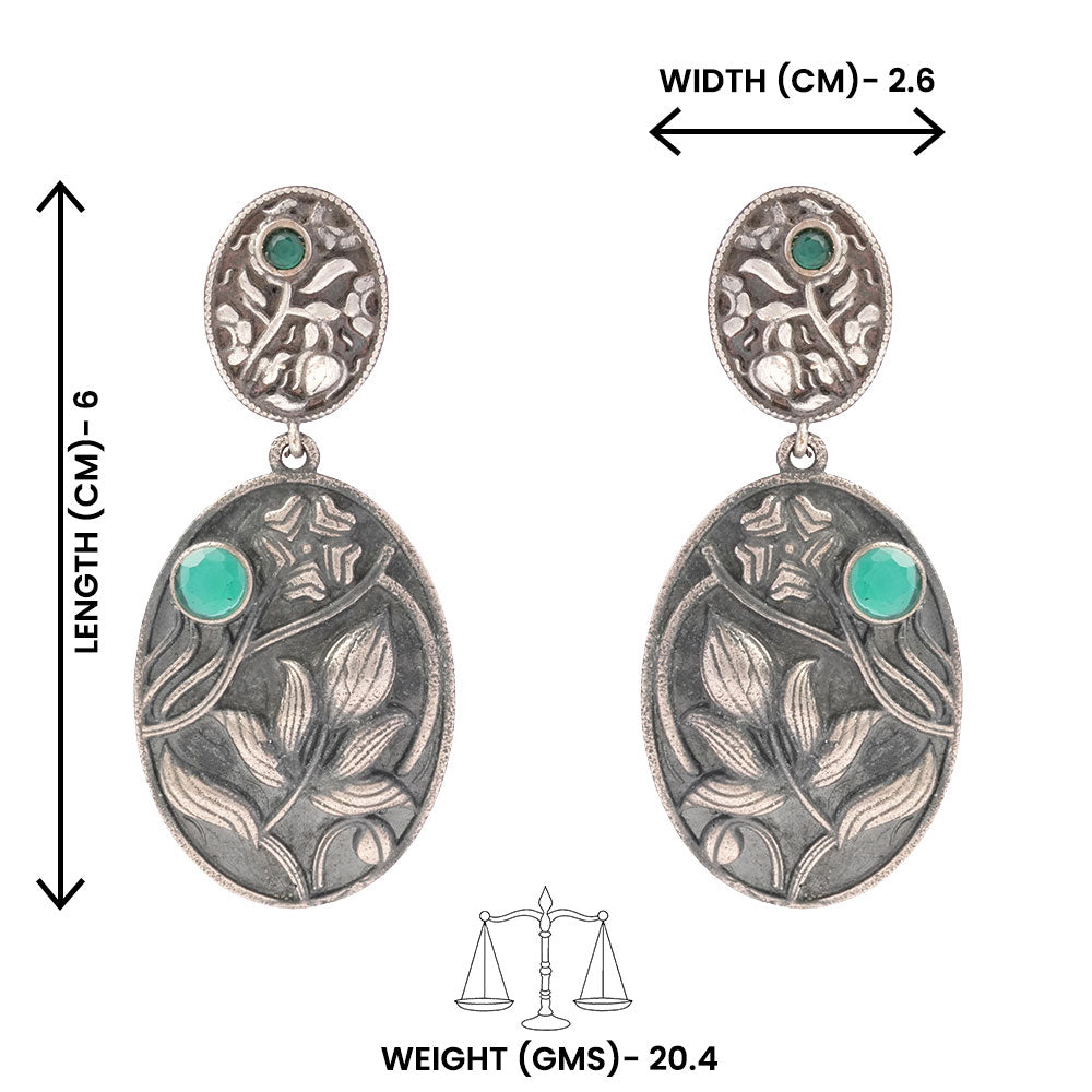 Pranalika- Silver Brass Oxidised dangler earrings