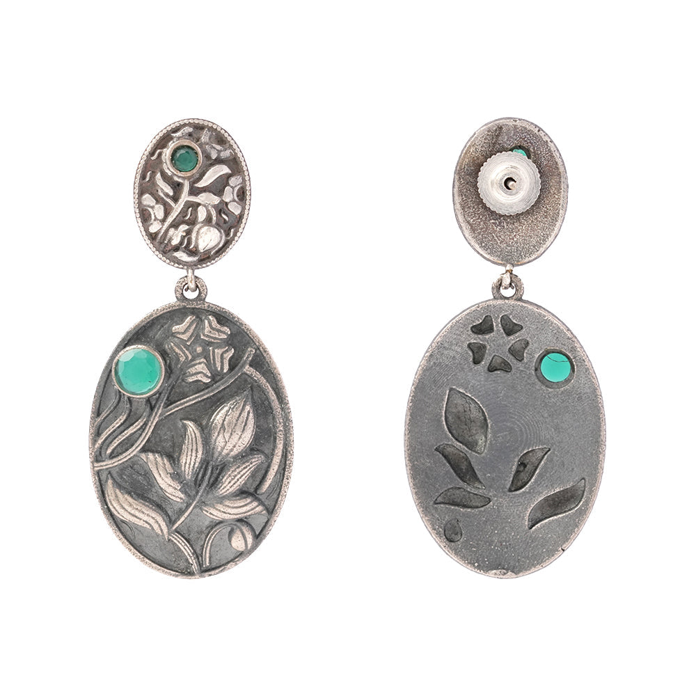 Pranalika- Silver Brass Oxidised dangler earrings