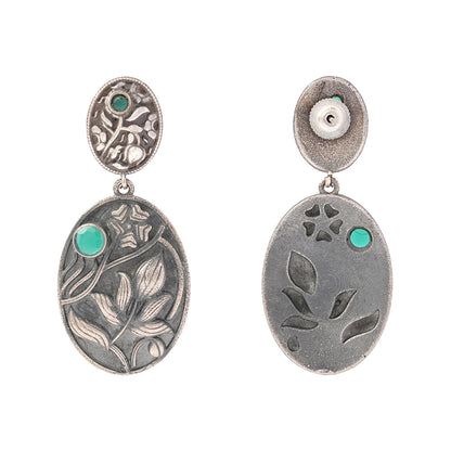 Pranalika- Silver Brass Oxidised dangler earrings