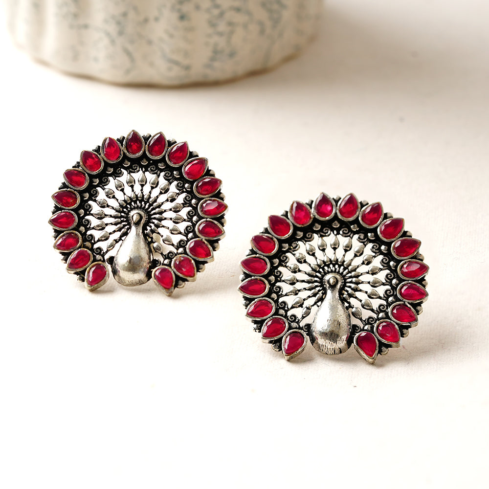 Morika- Silver Brass Oxidised Stud Earrings