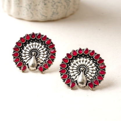 Morika- Silver Brass Oxidised Stud Earrings