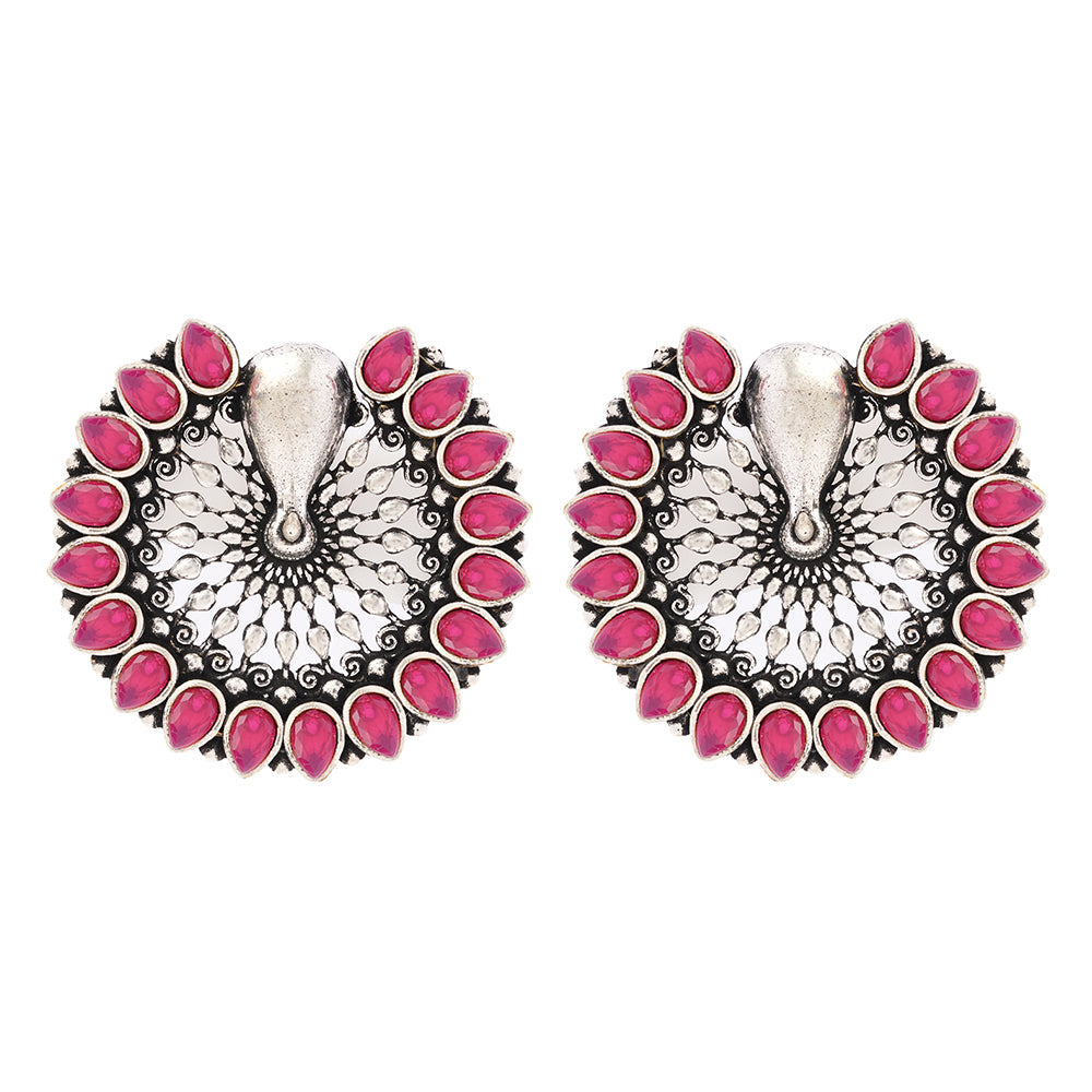 Morika- Silver Brass Oxidised Stud Earrings