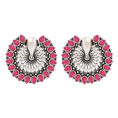 Morika- Silver Brass Oxidised Stud Earrings