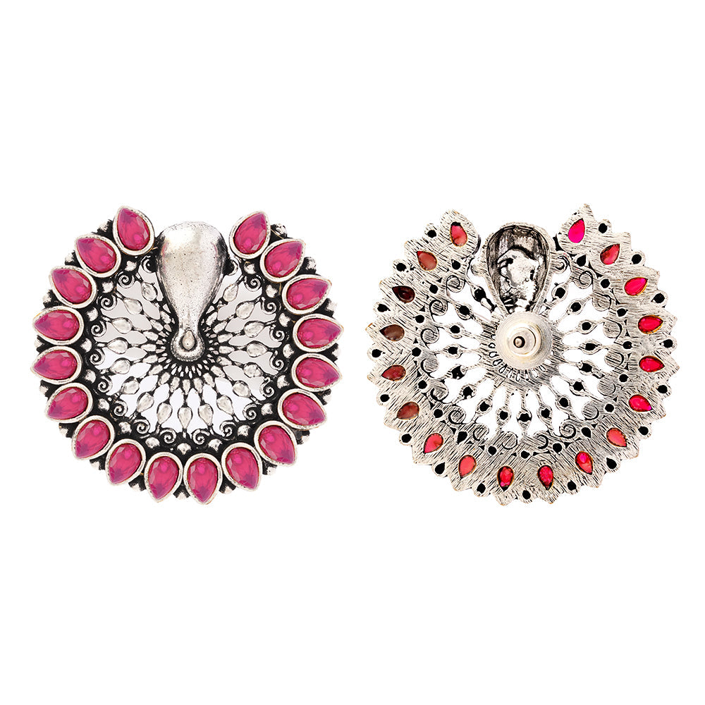 Morika- Silver Brass Oxidised Stud Earrings