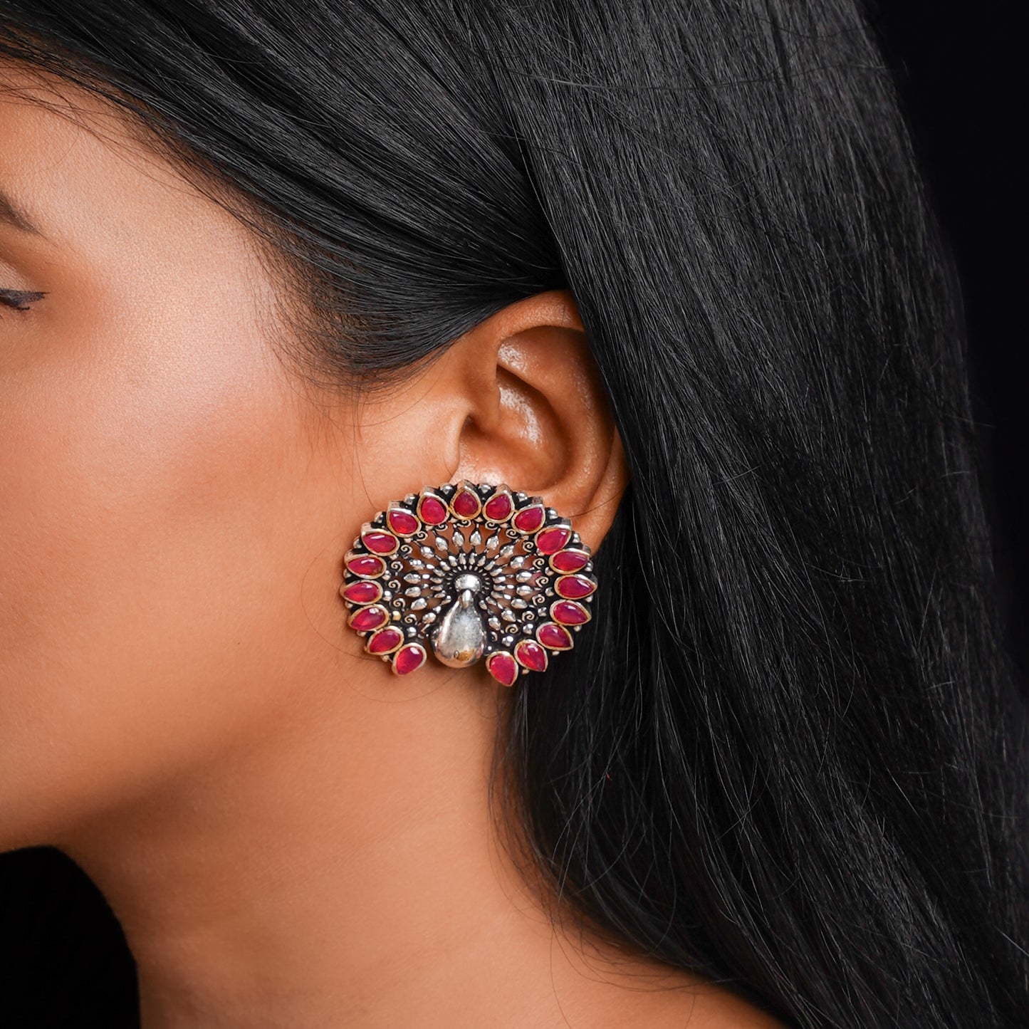 Morika- Silver Brass Oxidised Stud Earrings