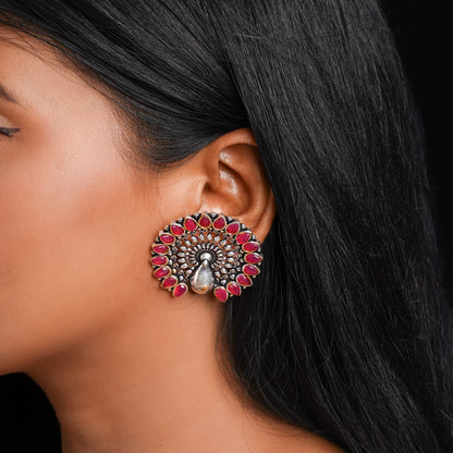 Morika- Silver Brass Oxidised Stud Earrings