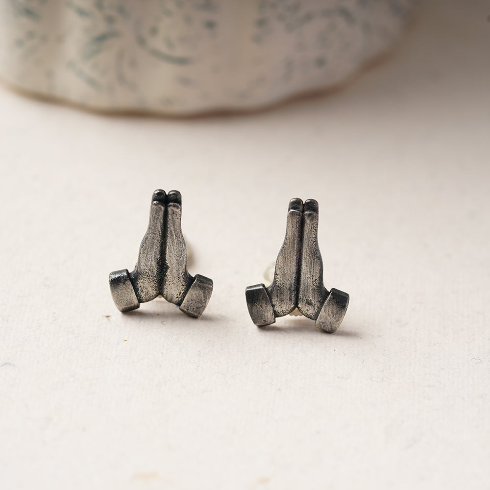 Namra- Silver Brass Oxidised Stud Earrings
