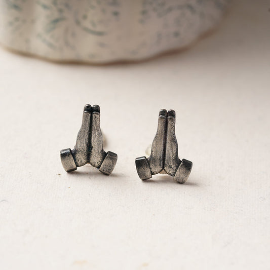 Namra- Silver Brass Oxidised Stud Earrings