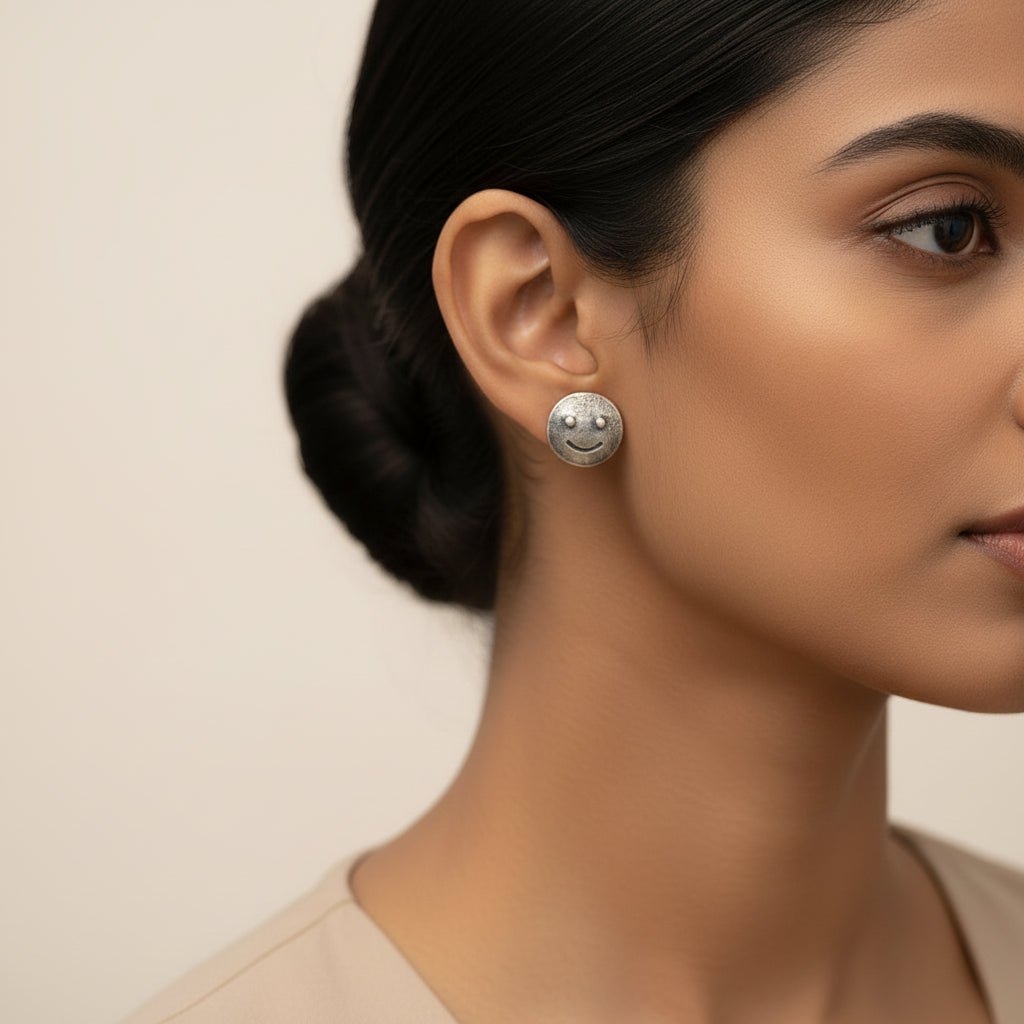 Muskaan- Silver Brass oxidised stud earrings