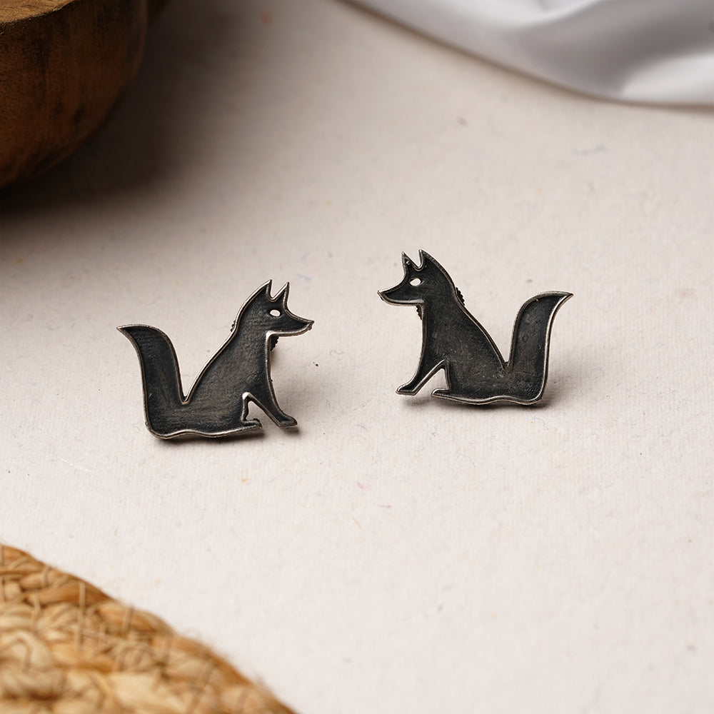 Chatur- Silver Brass oxidised stud earrings