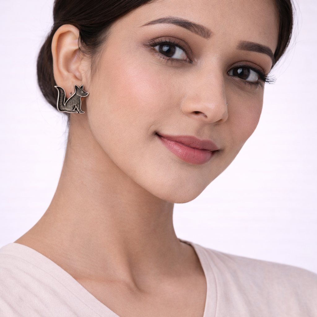 Nayana- Silver Brass oxidised stud earrings