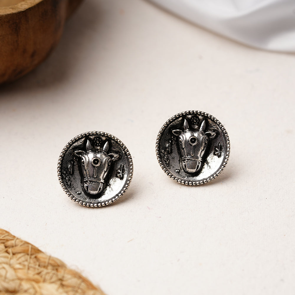 Rupvrish- Silver Brass oxidised stud earrings