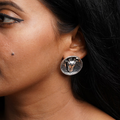 Rupvrish- Silver Brass oxidised stud earrings
