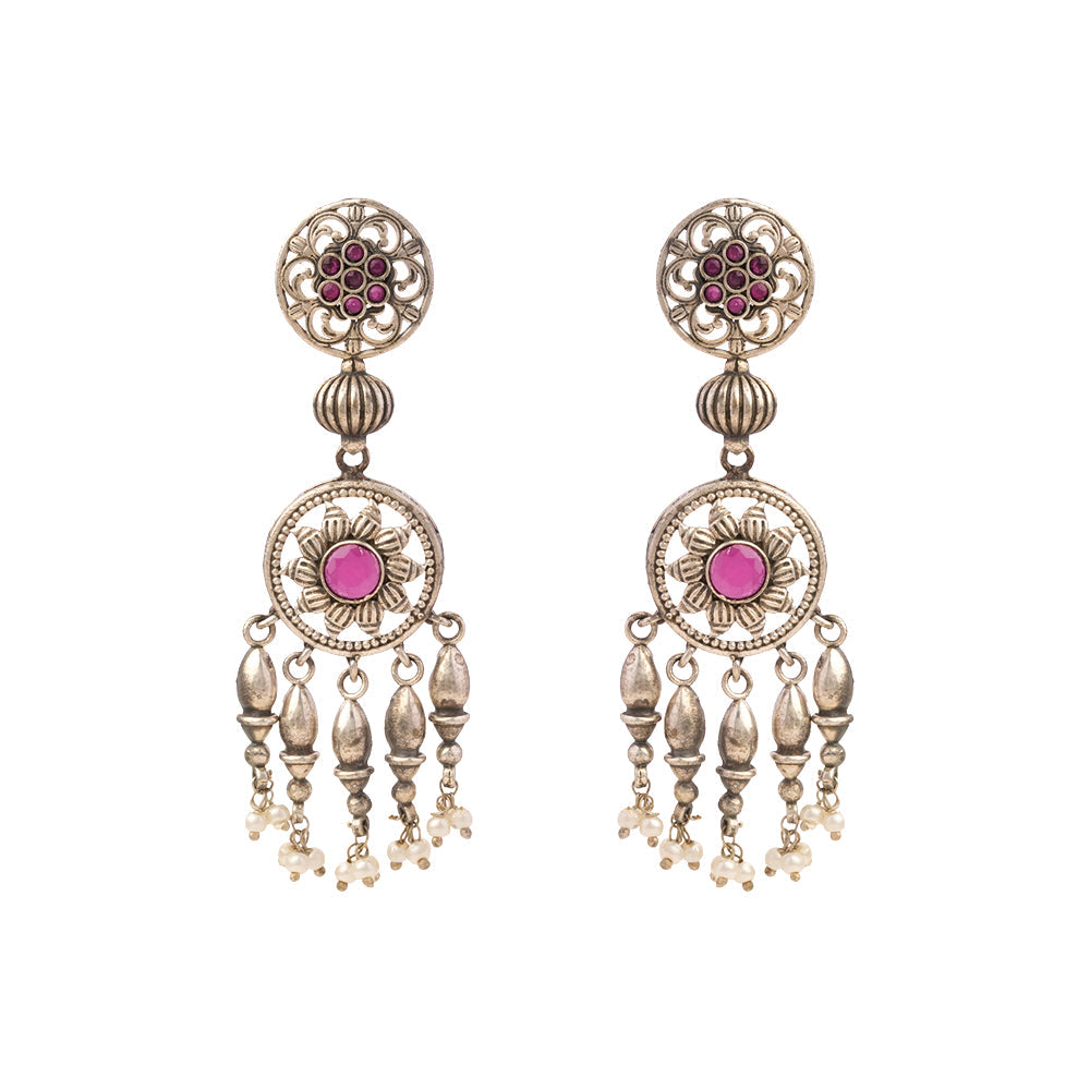 Amara- Silver Brass Pearl dangler earrings