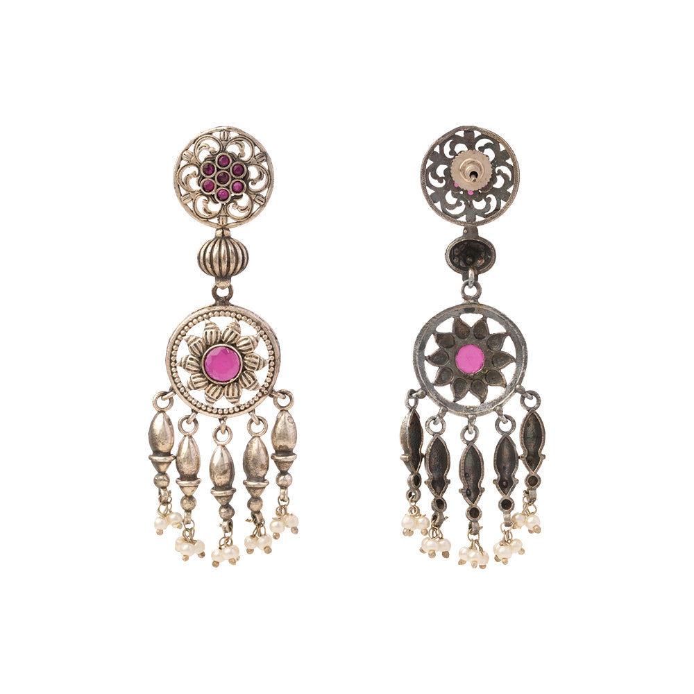 Amara- Silver Brass Pearl dangler earrings
