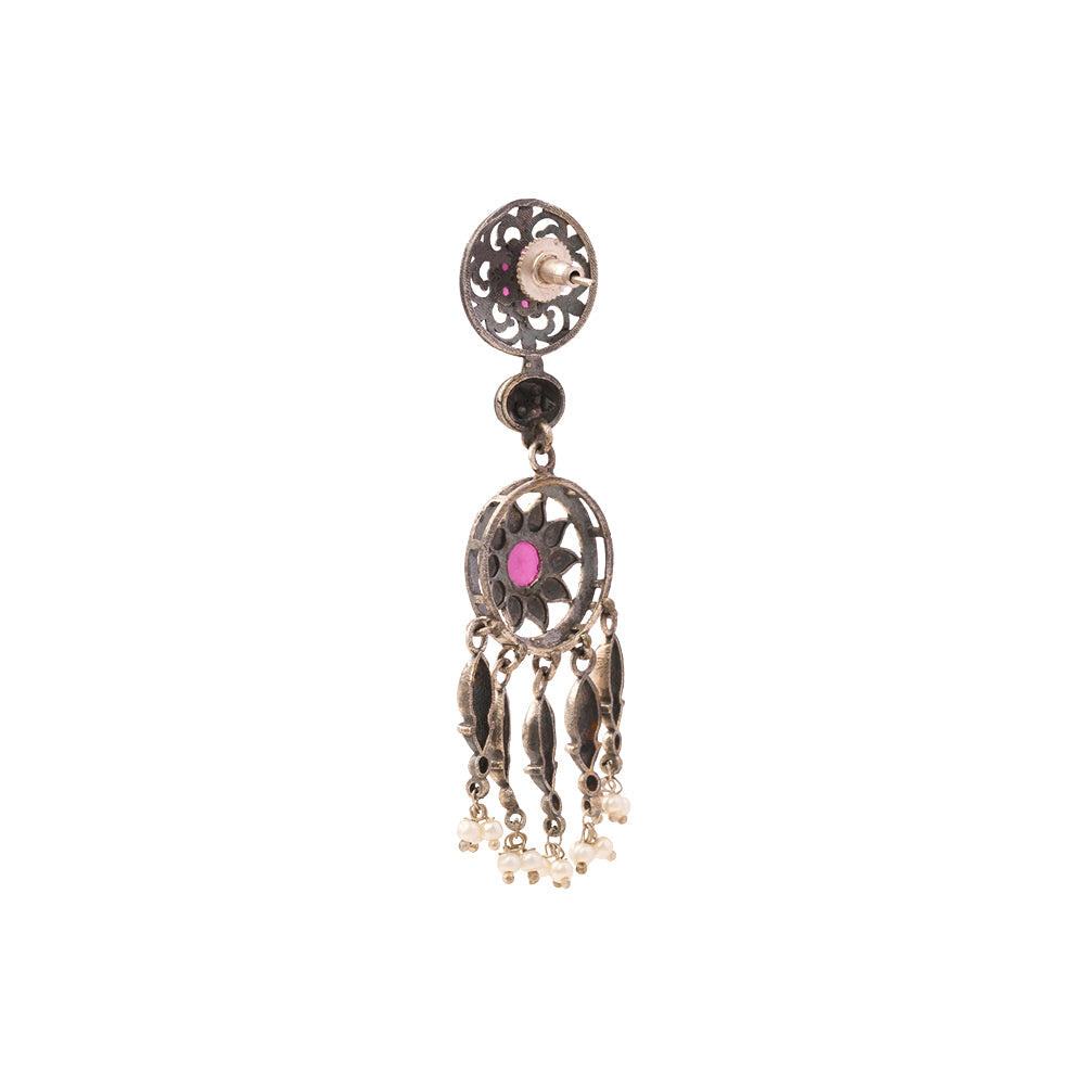 Amara- Silver Brass Pearl dangler earrings
