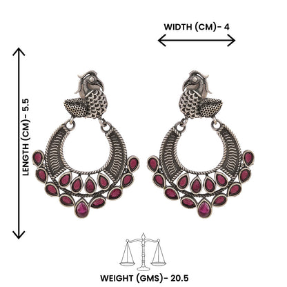 ManikMor- Silver Brass Oxidised dangler earrings(Red)
