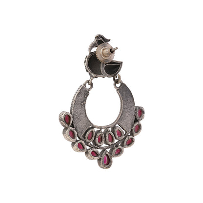 ManikMor- Silver Brass Oxidised dangler earrings(Red)