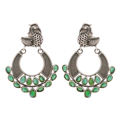 ManikMor- Silver Brass Oxidised dangler earrings(Green)