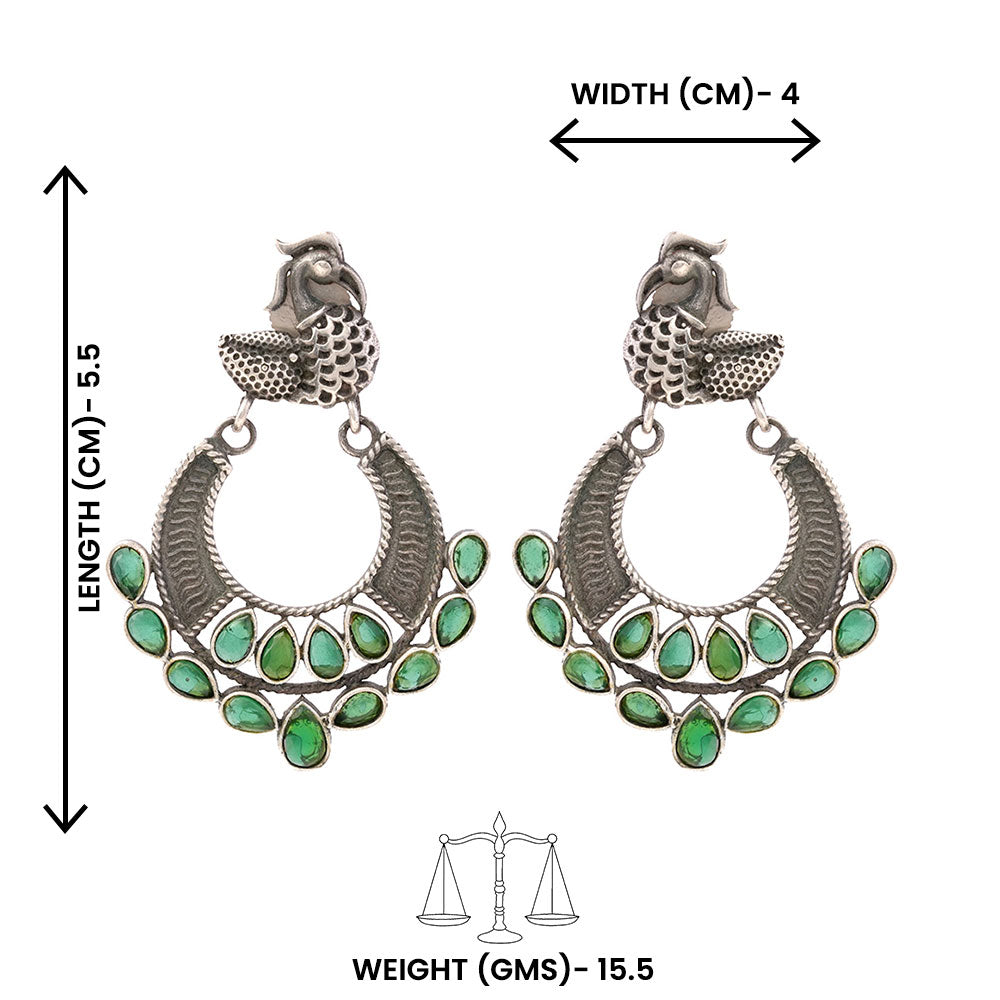 ManikMor- Silver Brass Oxidised dangler earrings(Green)