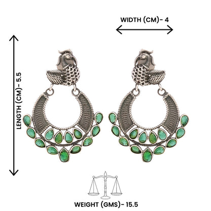 ManikMor- Silver Brass Oxidised dangler earrings(Green)