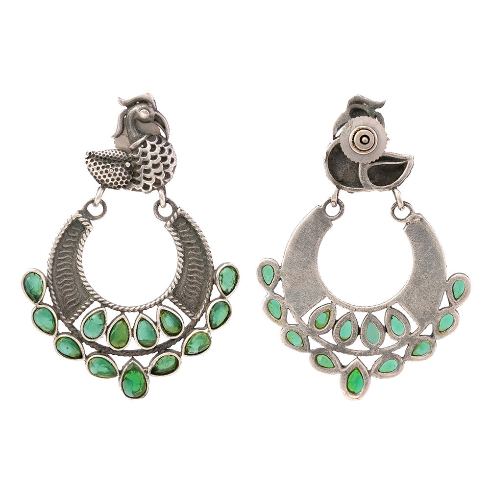 ManikMor- Silver Brass Oxidised dangler earrings(Green)