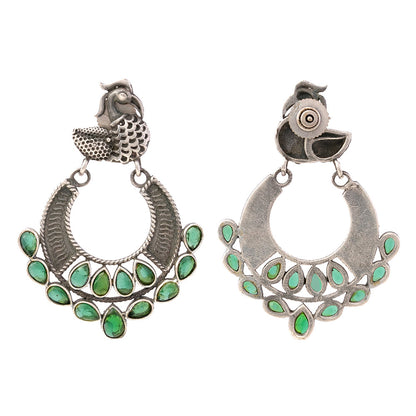 ManikMor- Silver Brass Oxidised dangler earrings(Green)